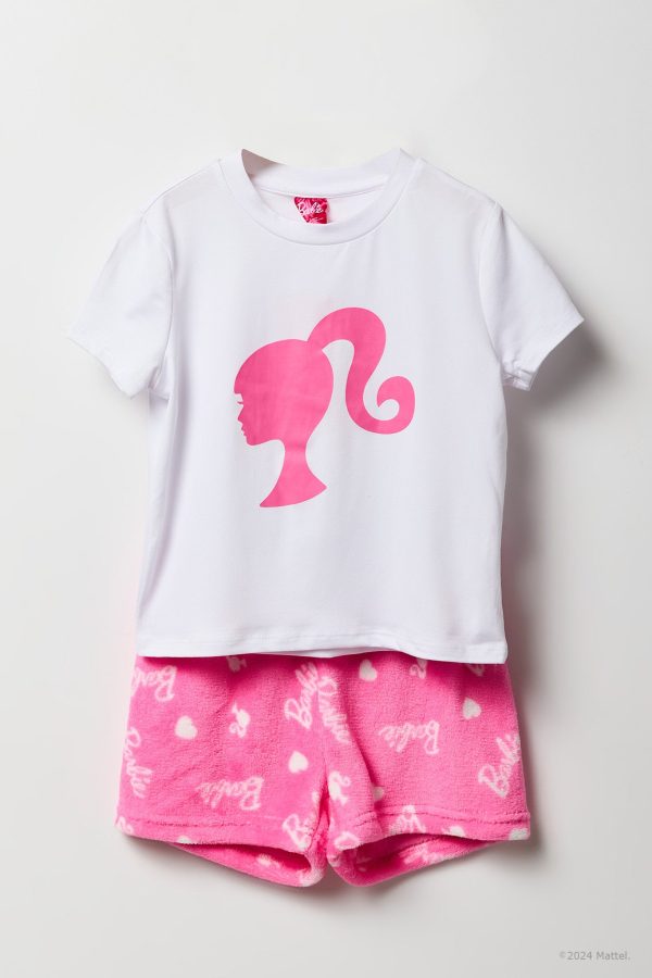 Barbie Girls T-Shirt & Plush Short 2 Piece Pajama Set