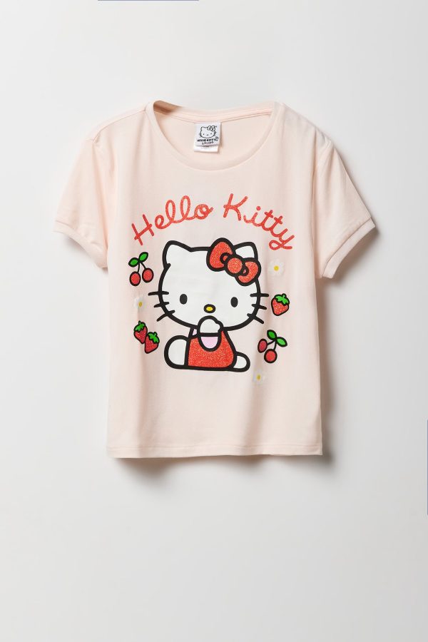 Girls Hello Kitty Cherries T-Shirt & Plush Short 2 Piece Pajama Set - 图片 2