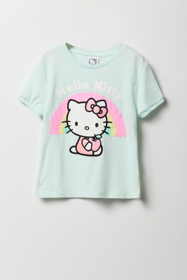 Girls Hello Kitty Rainbow T-Shirt & Plush Short 2 Piece Pajama Set - 图片 2