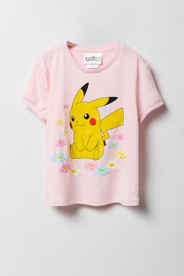 Girls Pikachu T-Shirt & Plush Short 2 Piece Pajama Set - 图片 2