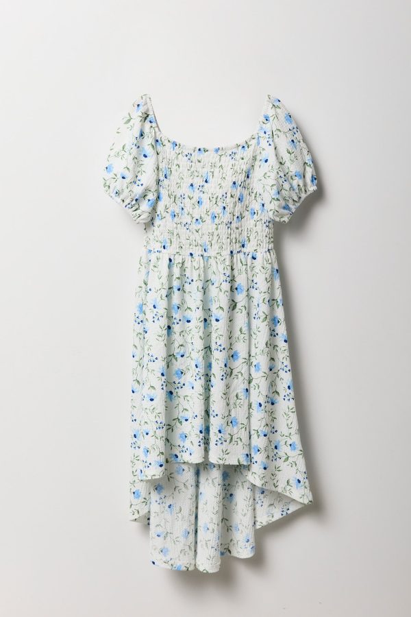 Girls Floral Puff Sleeve High-Low Dress