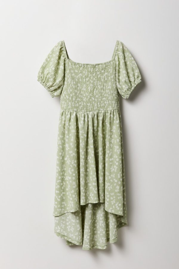 Girls Floral Puff Sleeve High-Low Dress - 图片 3