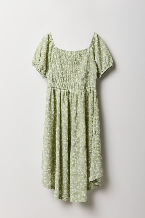 Girls Floral Puff Sleeve High-Low Dress - 图片 4