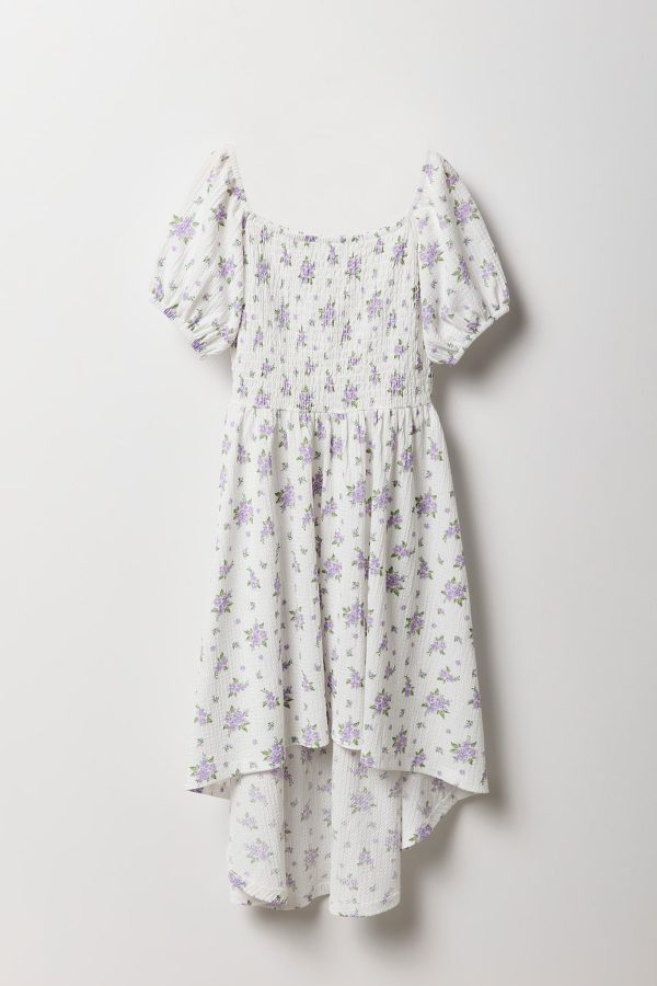 Girls Floral Puff Sleeve High-Low Dress - 图片 5