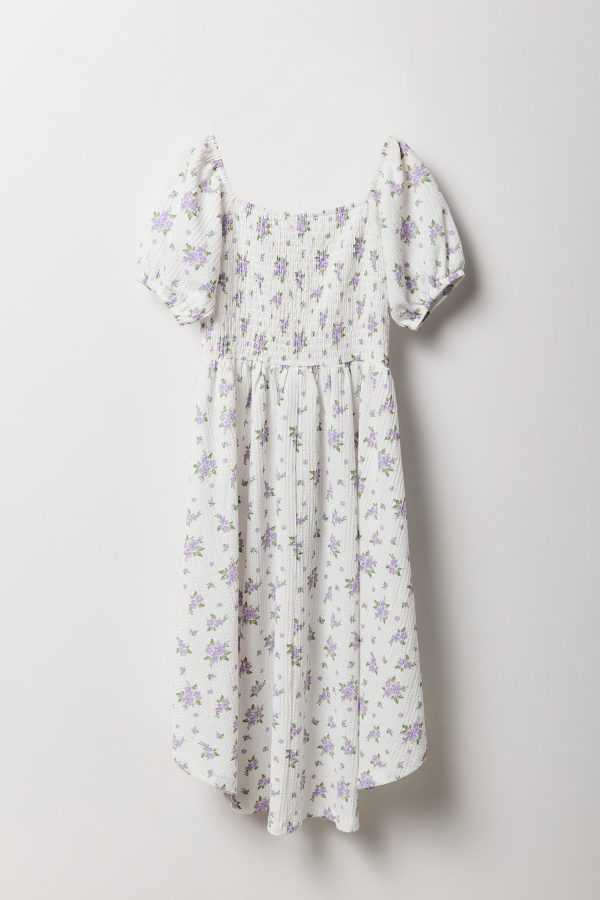 Girls Floral Puff Sleeve High-Low Dress - 图片 6