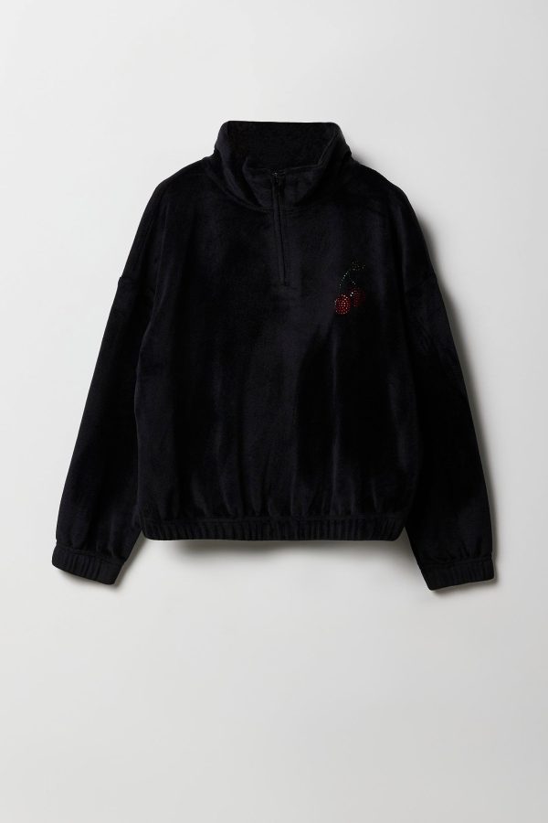 Girls Velour Quarter Zip Sweatshirt - 图片 3