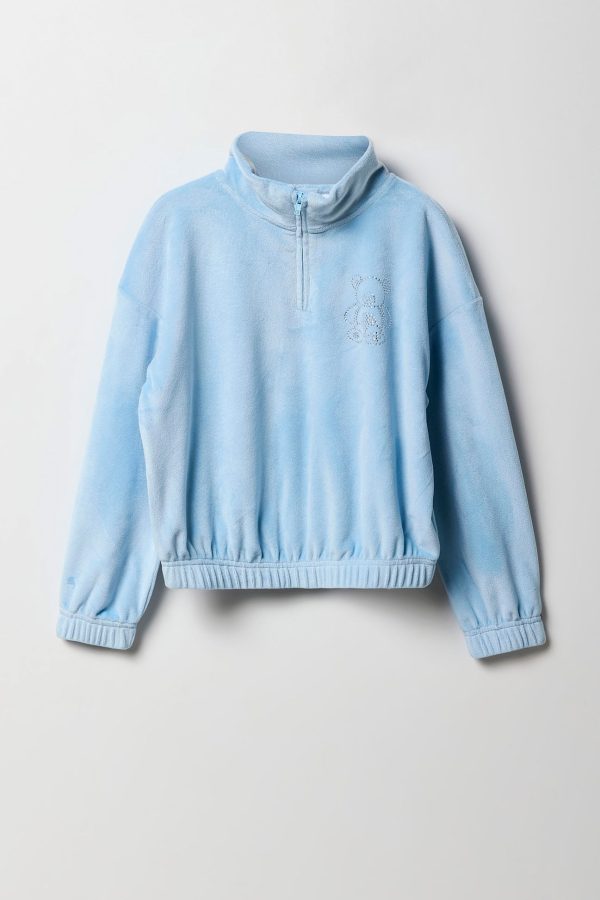 Girls Velour Quarter Zip Sweatshirt - 图片 5