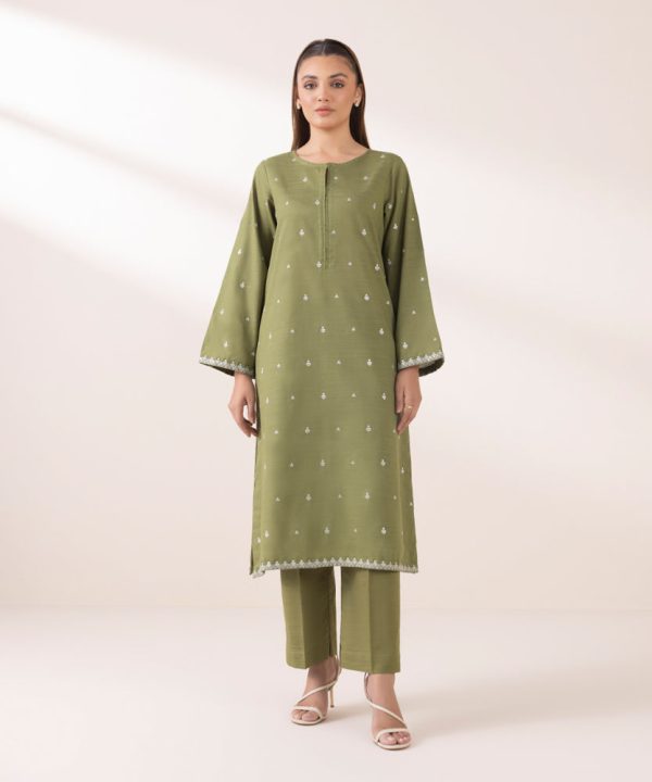 Embroidered Khaddar Shirt - 图片 5