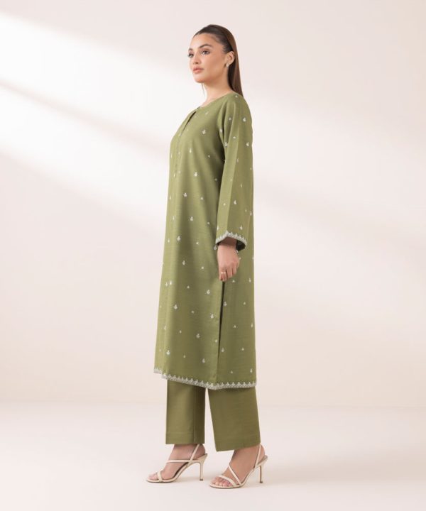 Embroidered Khaddar Shirt - 图片 2