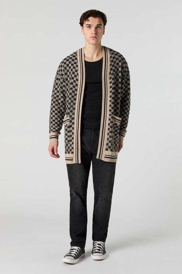 Checkered Knit Open Front Cardigan - 图片 12