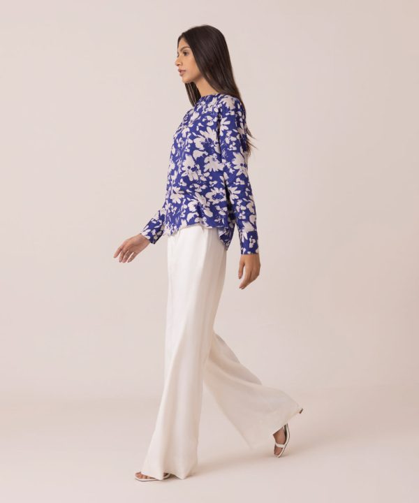 Slash Neck Printed Blouse - 图片 2