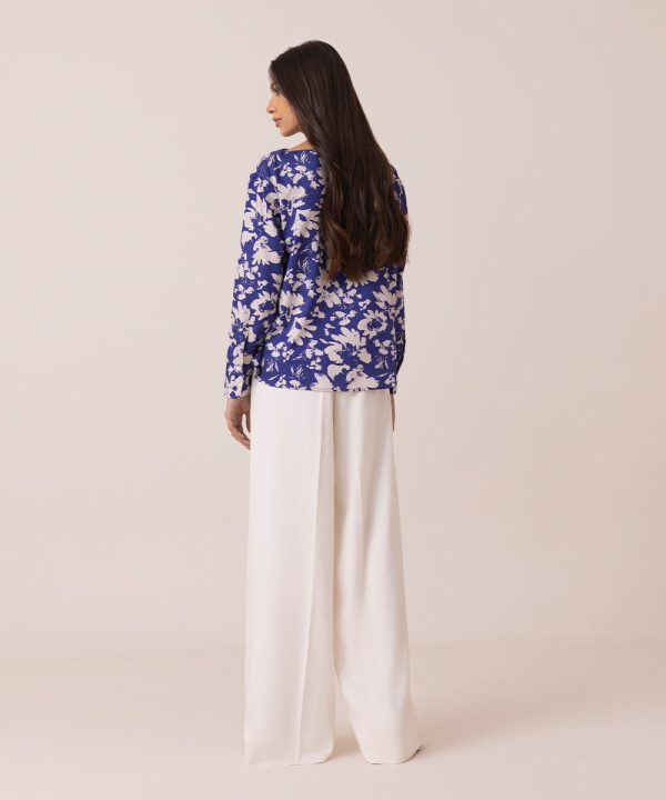 Slash Neck Printed Blouse - 图片 3