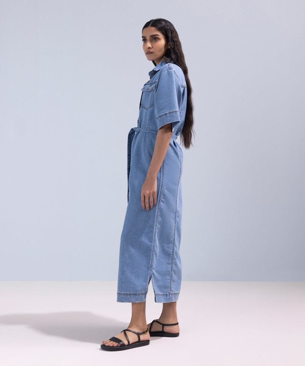 Denim Dress With Belt - 图片 3