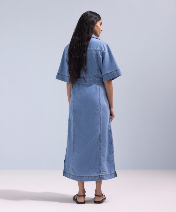 Denim Dress With Belt - 图片 4