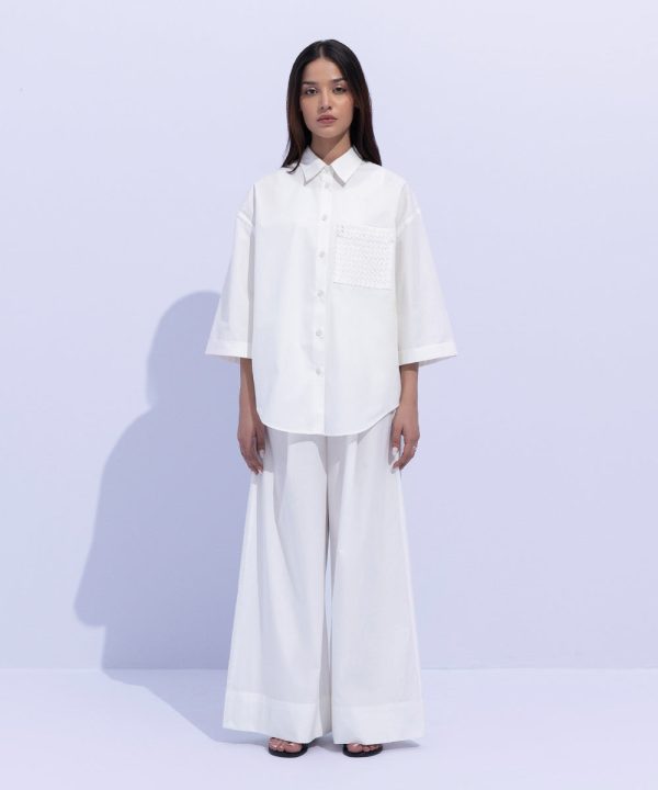 Oversized Shirt with Embroidered Pocket - 图片 2