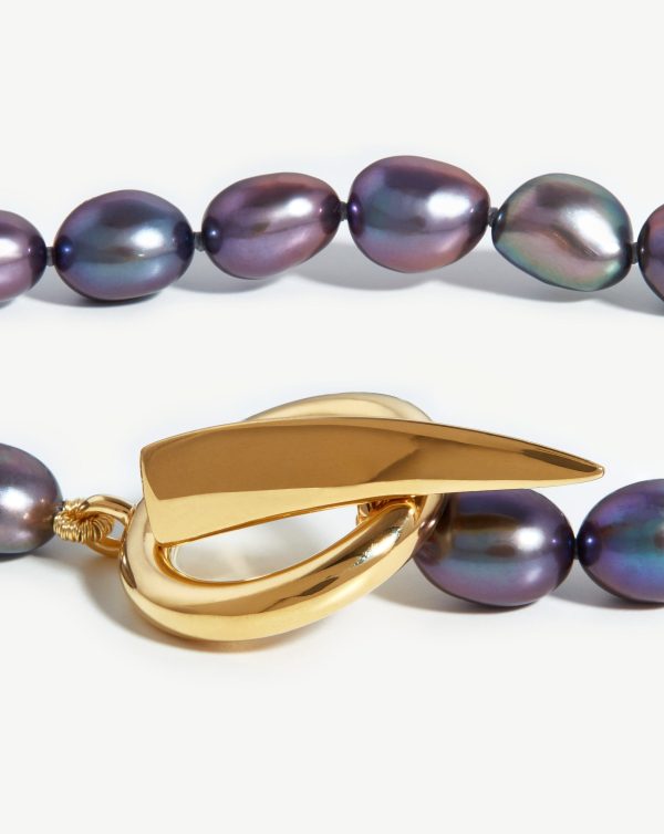 Baroque Pearl Claw T-Bar Bracelet | 18ct Gold Vermeil/Peacock Pearl - 图片 4