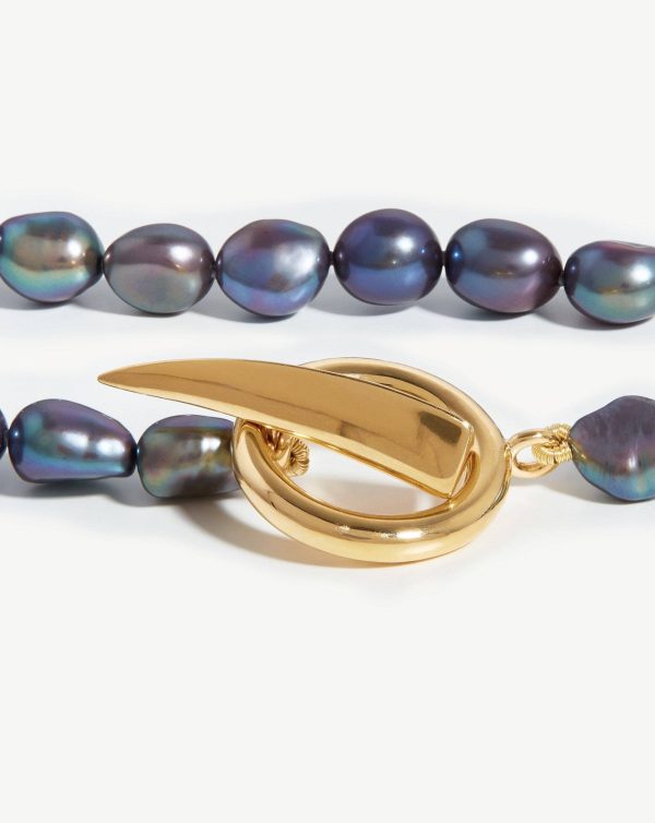 Baroque Pearl Claw T-Bar Necklace | 18ct Gold Vermeil/Peacock Pearl - 图片 4