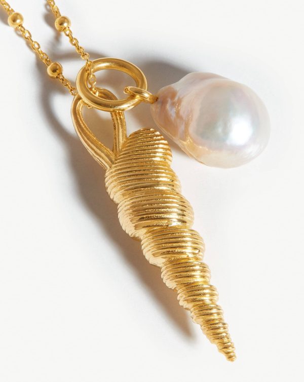 Baroque Pearl & Spiral Shell Pendant Necklace | 18ct Gold Plated/Pearl - 图片 4