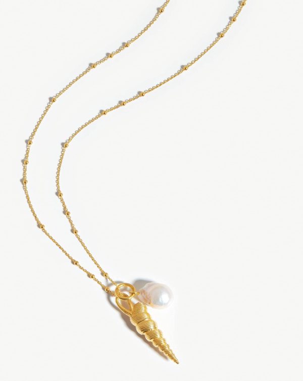 Baroque Pearl & Spiral Shell Pendant Necklace | 18ct Gold Plated/Pearl