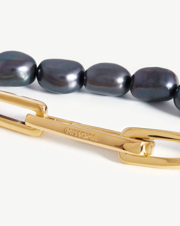 Baroque Pearl Twisted Link Bracelet | 18ct Gold Plated/Grey Pearl - 图片 4