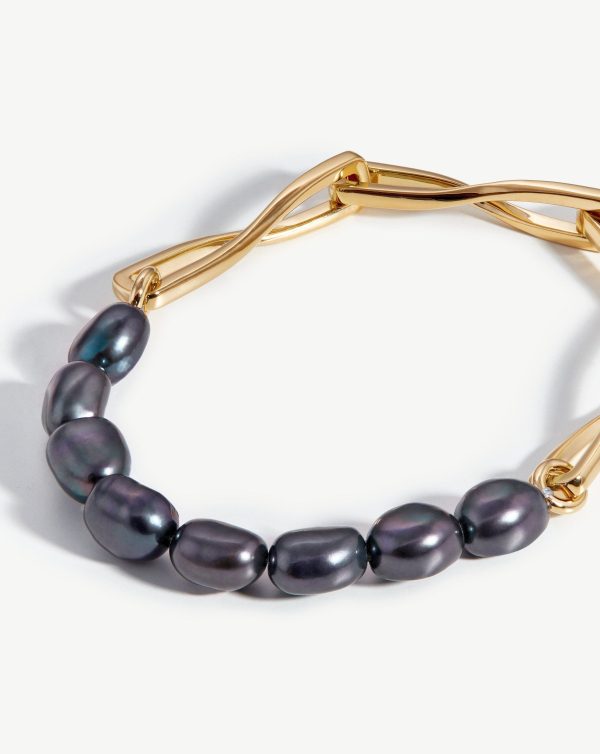 Baroque Pearl Twisted Link Bracelet | 18ct Gold Plated/Grey Pearl - 图片 5