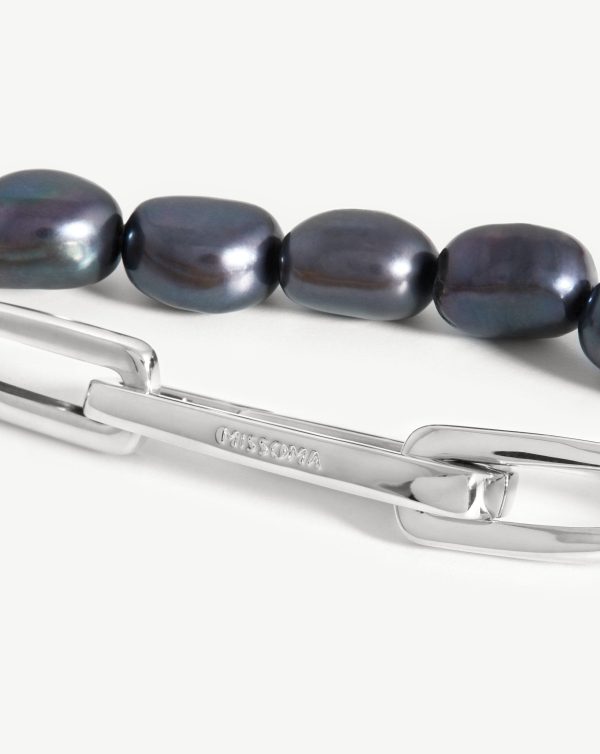 Baroque Pearl Twisted Link Bracelet | Silver Plated/Grey Pearl - 图片 5