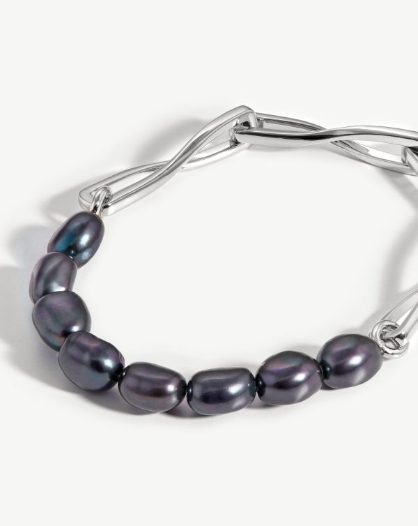 Baroque Pearl Twisted Link Bracelet | Silver Plated/Grey Pearl - 图片 4