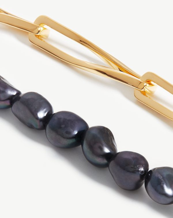 Baroque Pearl Twisted Link Necklace | 18ct Gold Plated/Grey Pearl - 图片 2