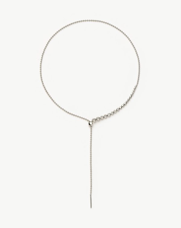 Beaded Stone Slider Lariat Necklace| Sterling Silver Cubic Zirconia - 图片 3