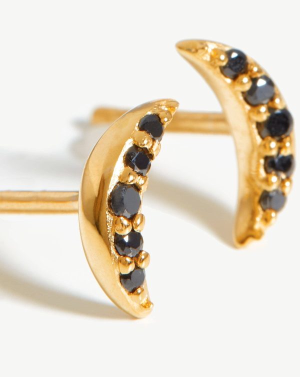 Celestial Pave Moon Stud Earrings | 18ct Gold Vermeil/Black Cubic Zirconia - 图片 2