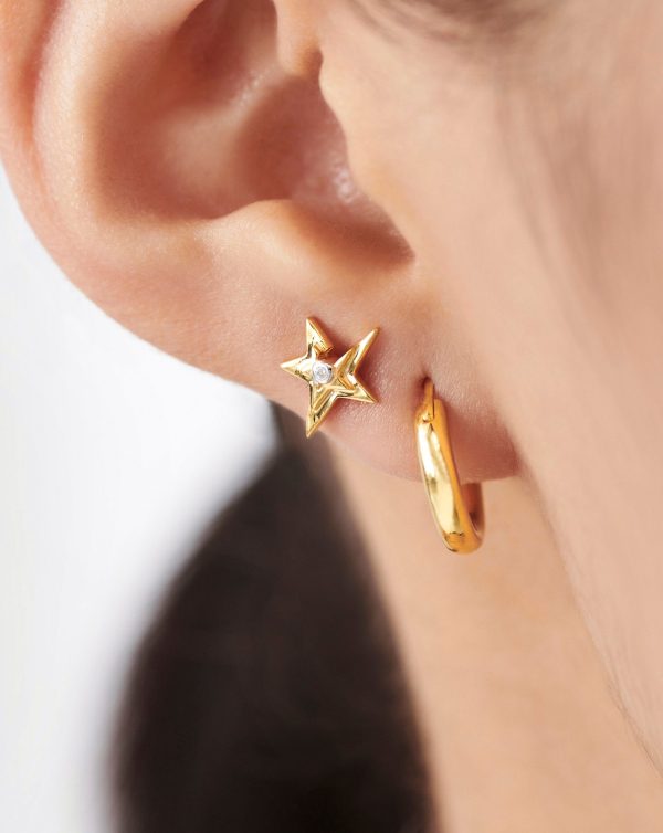 Celestial Single Stone Star Stud Earrings | 18ct Gold Vermeil/Cubic Zirconia - 图片 2