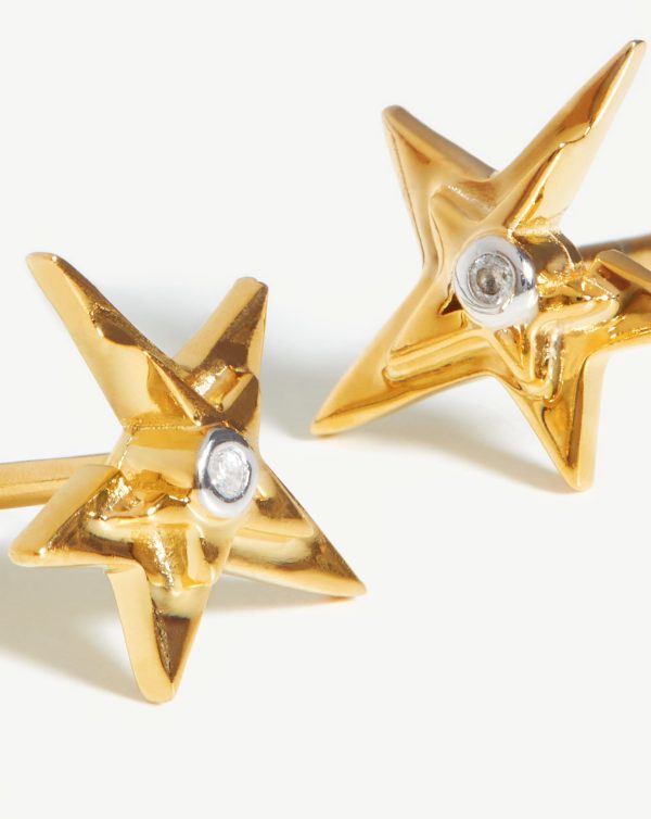 Celestial Single Stone Star Stud Earrings | 18ct Gold Vermeil/Cubic Zirconia - 图片 4