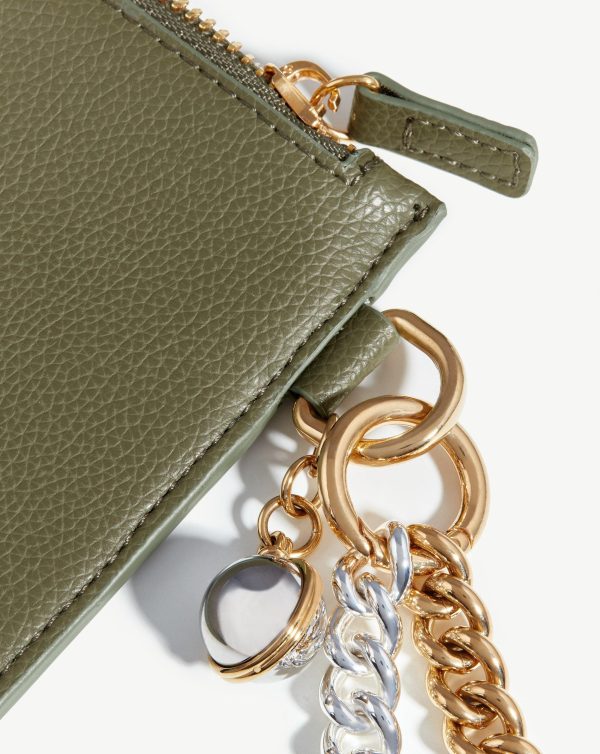 Chain Wristlet Leather Pouch | 18ct Gold Plated/Recycled Khaki Leather - 图片 2