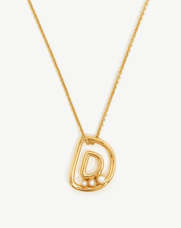 Chubby Pearl Initial Pendant Necklace  - Initial D | 18ct Gold Vermeil/Pearl