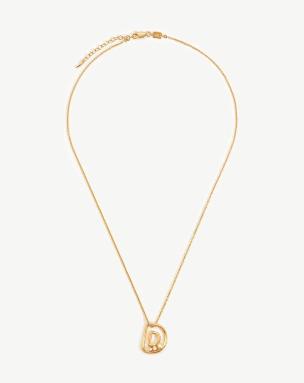 Chubby Pearl Initial Pendant Necklace  - Initial D | 18ct Gold Vermeil/Pearl - 图片 2