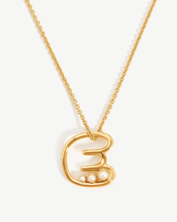 Chubby Pearl Initial Pendant Necklace  - Initial E | 18ct Gold Vermeil/Pearl