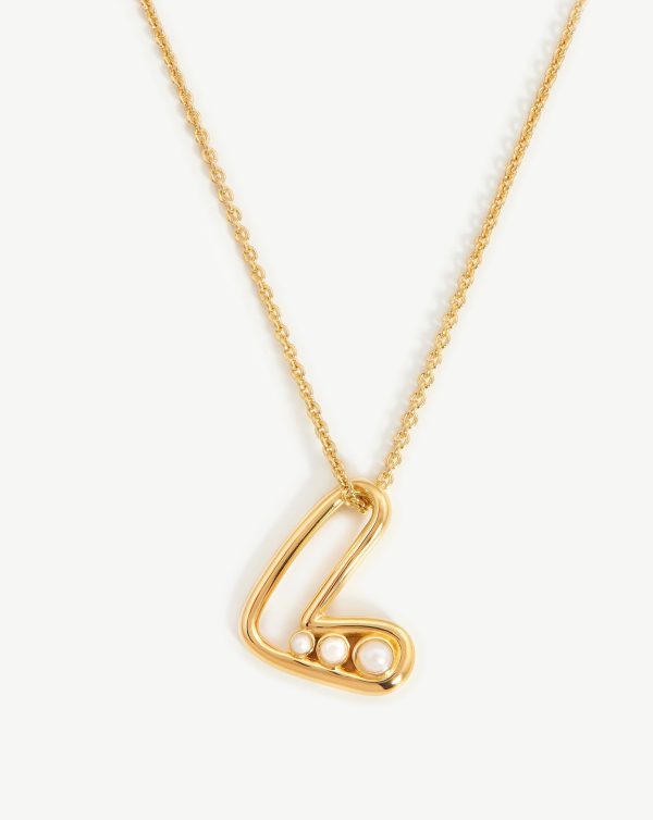 Chubby Pearl Initial Pendant Necklace  - Initial L | 18ct Gold Vermeil/Pearl