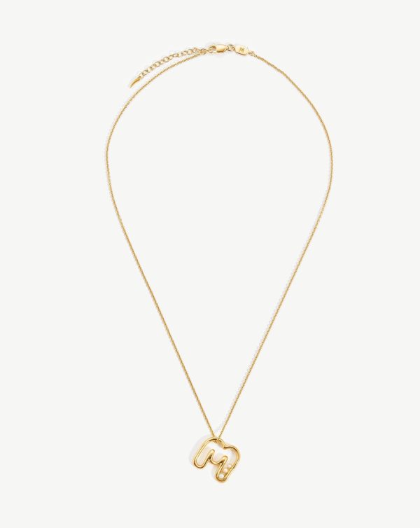 Chubby Pearl Initial Pendant Necklace  - Initial M | 18ct Gold Vermeil/Pearl - 图片 4