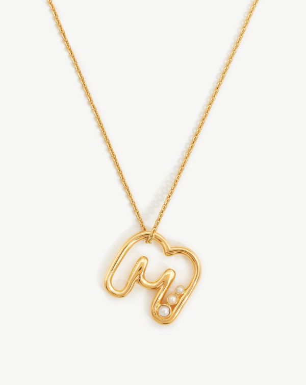 Chubby Pearl Initial Pendant Necklace  - Initial M | 18ct Gold Vermeil/Pearl