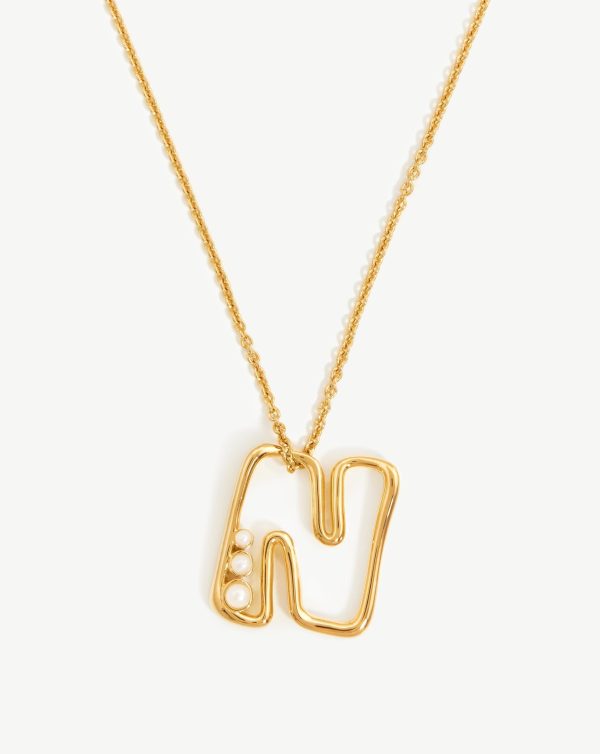 Chubby Pearl Initial Pendant Necklace  - Initial N | 18ct Gold Vermeil/Pearl