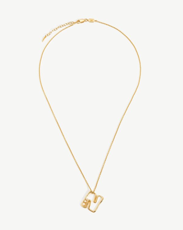 Chubby Pearl Initial Pendant Necklace  - Initial N | 18ct Gold Vermeil/Pearl - 图片 2