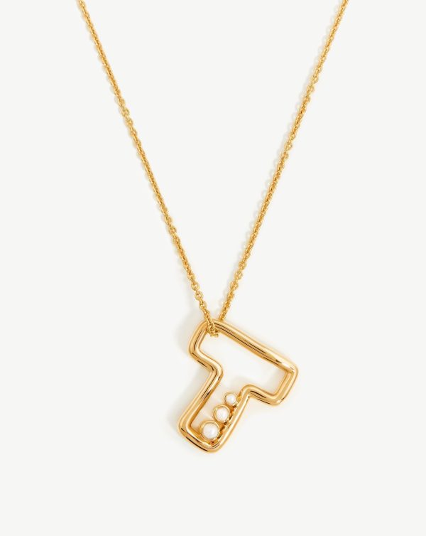 Chubby Pearl Initial Pendant Necklace  - Initial T | 18ct Gold Vermeil/Pearl