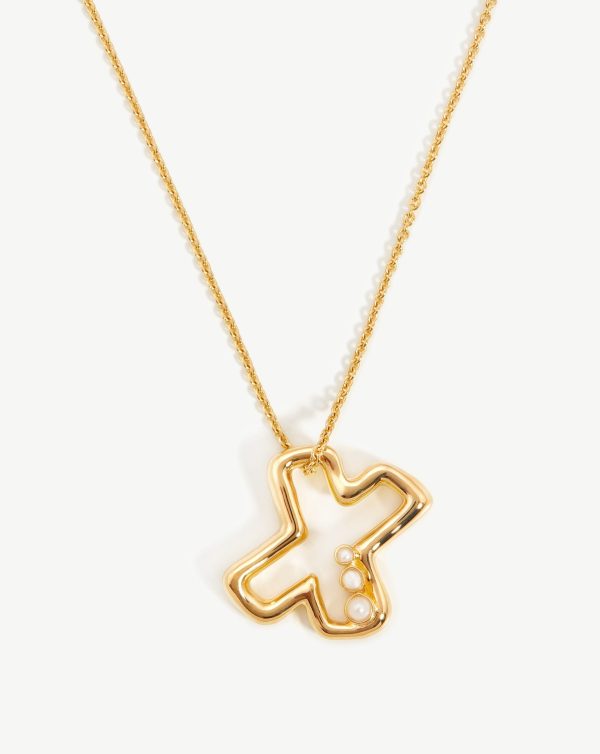 Chubby Pearl Initial Pendant Necklace  - Initial X | 18ct Gold Vermeil/Pearl