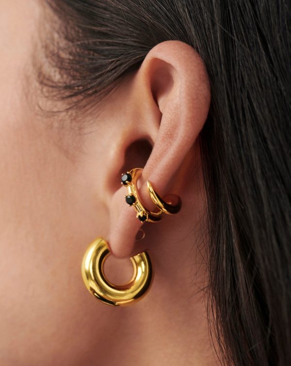 Chunky Claw Pearl Ear Cuff | 18ct Gold Plated/Black Onyx - 图片 2