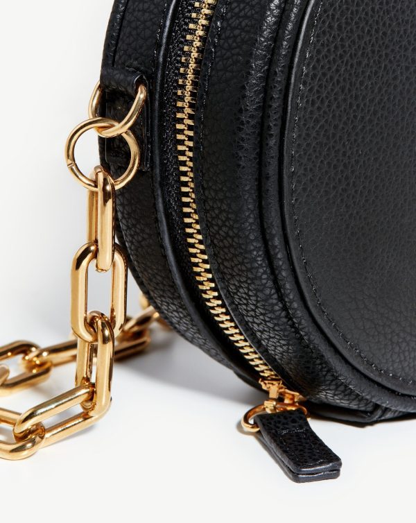 Crossbody Round Chain Leather Bag | 18ct Gold Plated/Recycled Leather - 图片 2