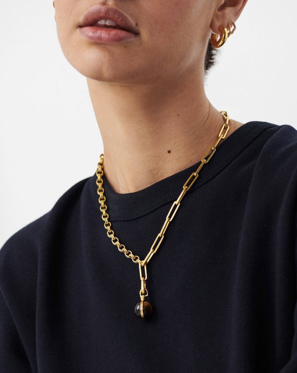 Deconstructed Axiom Sphere Chain Necklace | 18ct Gold Plated/Tigers Eye - 图片 3