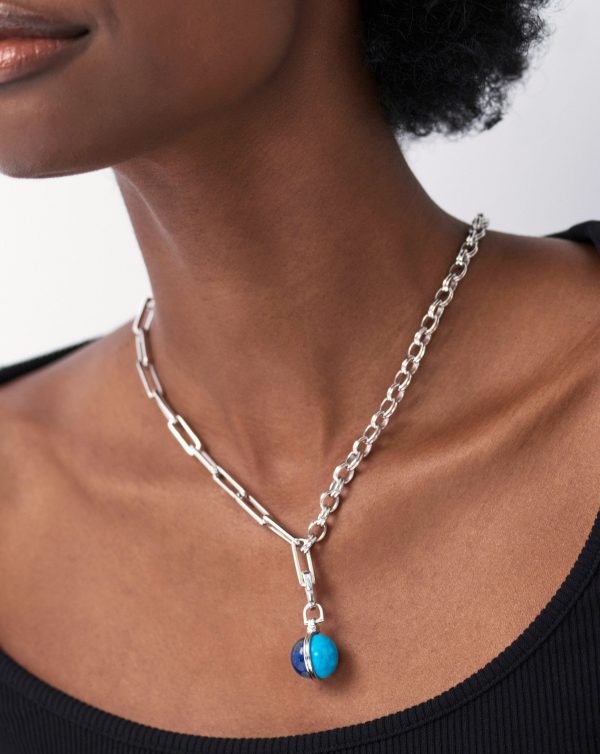 Deconstructed Axiom Sphere Chain Necklace | Silver Plated/Lapis & Turquoise - 图片 2