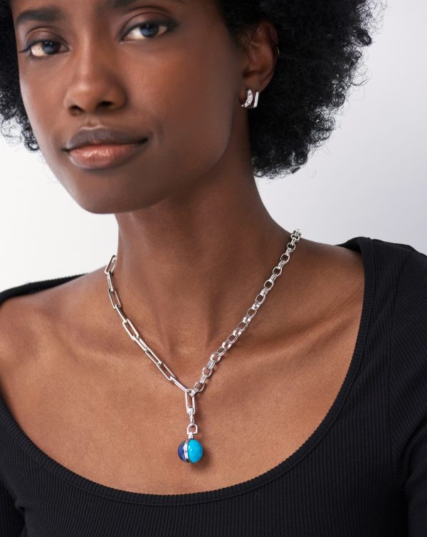 Deconstructed Axiom Sphere Chain Necklace | Silver Plated/Lapis & Turquoise - 图片 3