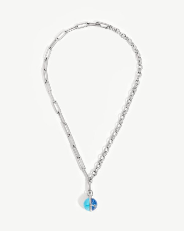 Deconstructed Axiom Sphere Chain Necklace | Silver Plated/Lapis & Turquoise