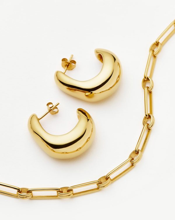 Dome Hoop Earrings & Chain Necklace Set | 18ct Gold Plated - 图片 5